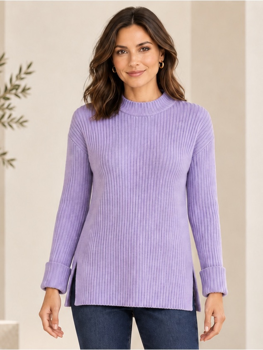 Ann Taylor Lavender Ribbed Mock Neck Tunic Sweater Purple Size Small